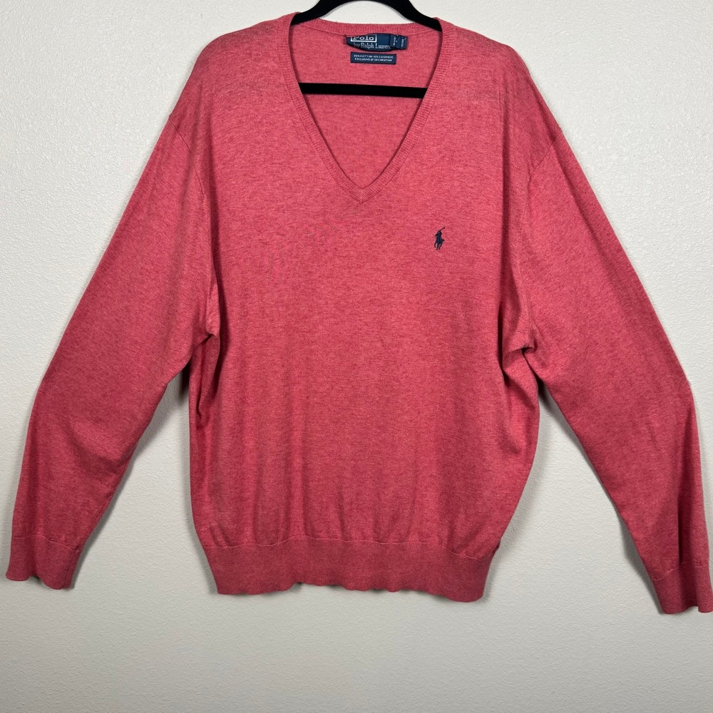 Polo Ralph Lauren V Neck Sweater XL Cotton Cashmere Preppy Classic